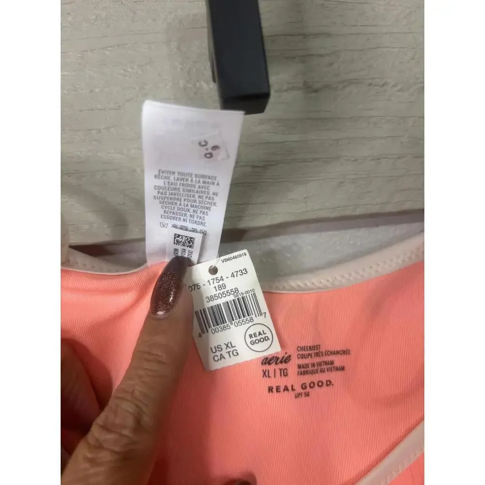 Aerie Pleated Bikini Bottom - Stylish Coral Swimwear XL - Picture 4 of 5